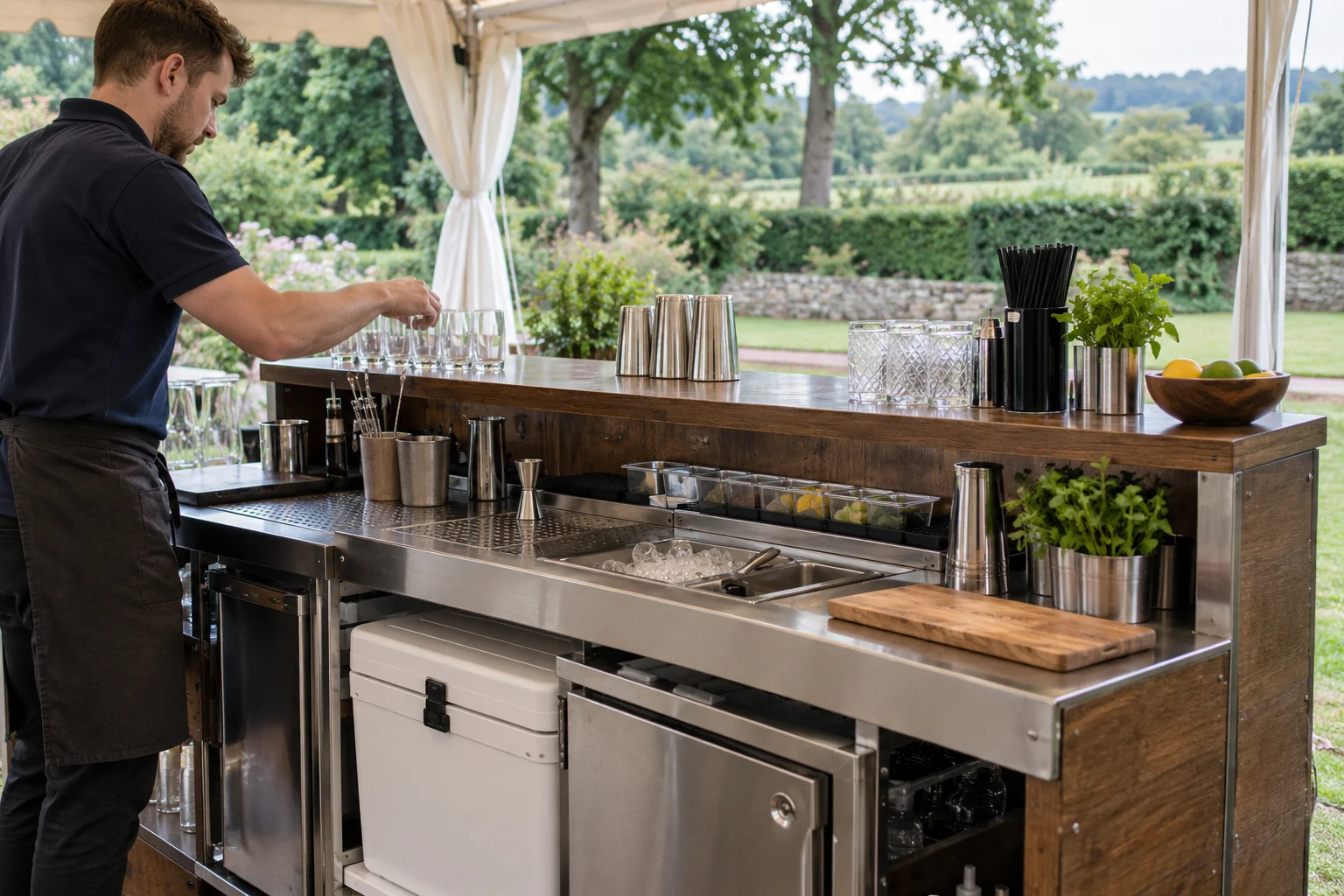 Portable bar set up for an outdoor event