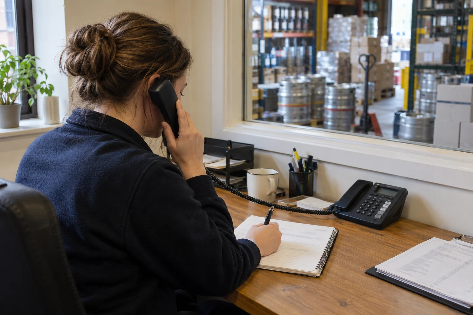 A person answering an order enquiry by phone at a desk