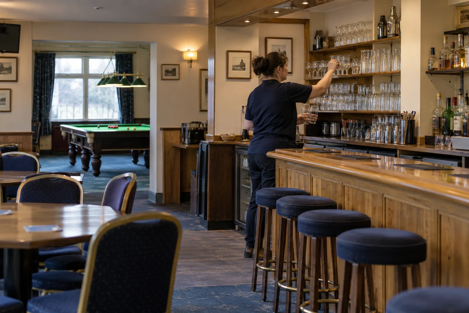 Clubhouse bar being prepared for service